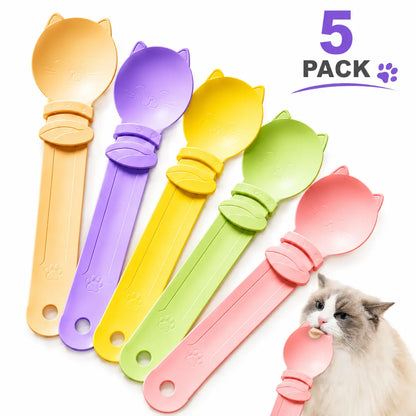 5Pcs Cat Treat Squeeze Spoon Multifunctional Dispenser for for Wet Food, Licky Treats & Puree Tubes, Easy Feeding and Storage with with Extra Long Handle Design, Cat Accessories