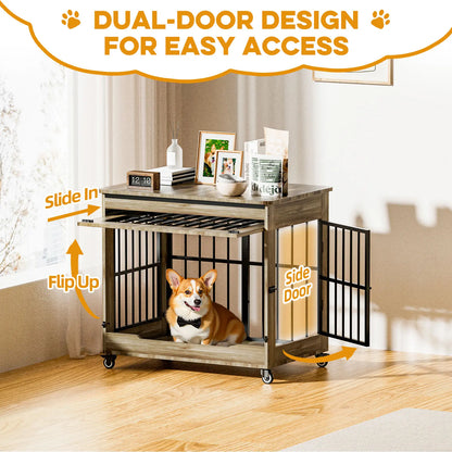 ZZWHOM Premium Solid Wooden Crate - Large Escape-Proof Double Door Kennel for Medium to Giant Breeds, Indoor Pet Crate with Lockable Door, Multiple Sizes