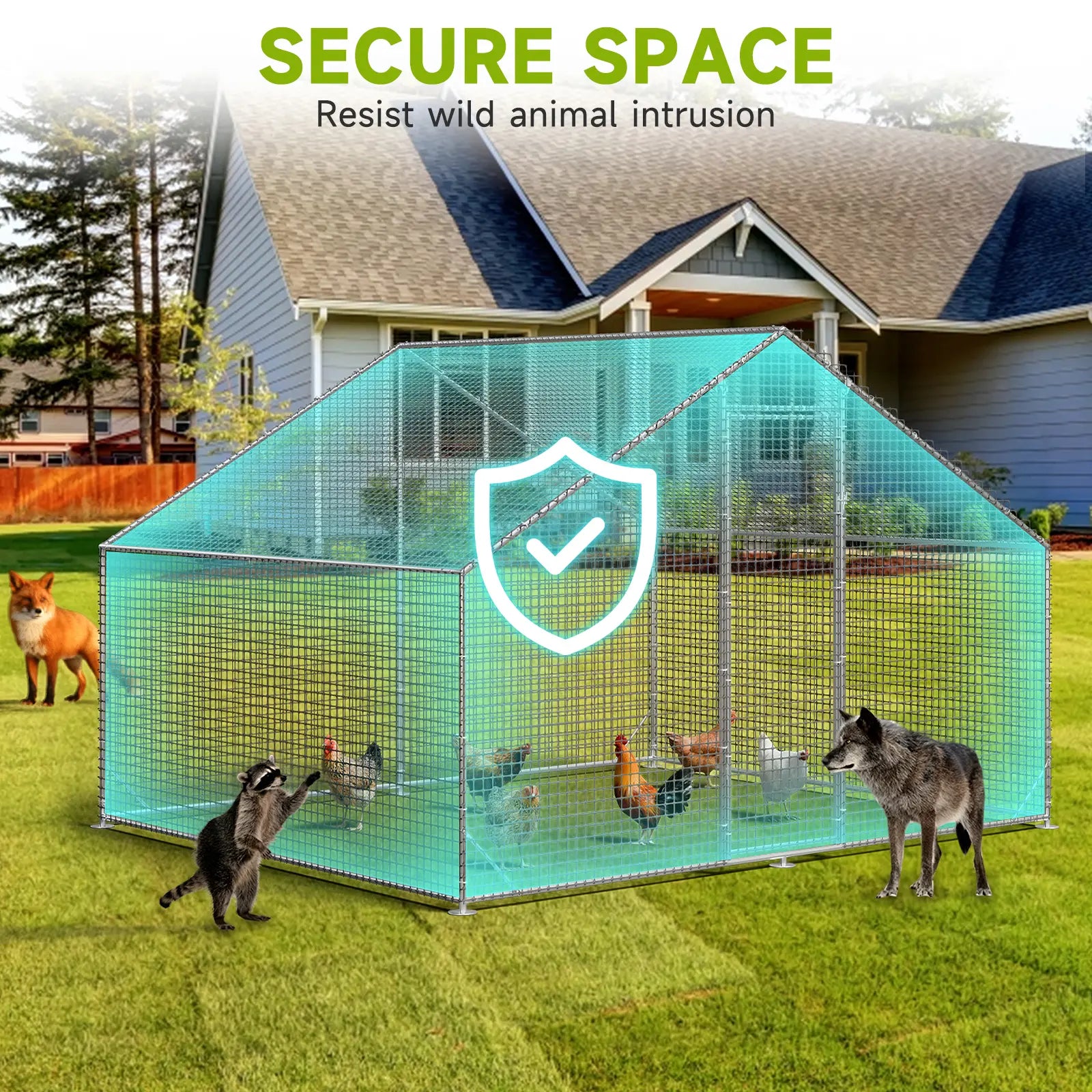 Petony Large Metal Chicken Coop - Galvanized Heavy-Duty Outdoor Poultry Cage with Anti-Uv Cover, Security Lock, Backyard Farm Enclosure for Hens (No Battery Required)