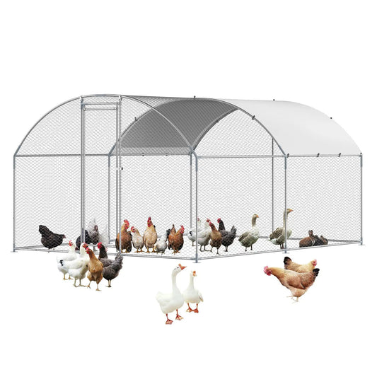 【Fathersdaygift】Vevor Metal Chicken Coop, , 9.8X13.1X6.5 Ft Large Walk-In Chicken Runs with Cover, Doom Roof Hen House Enclosure with Security Lock, Outdoor Duck Rabbit Cage Poultry Pen for Backyard, Farm, Yard