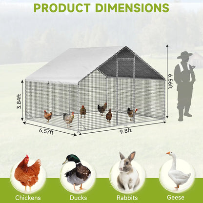 Petony Large Metal Chicken Coop - Galvanized Heavy-Duty Outdoor Poultry Cage with Anti-Uv Cover, Security Lock, Backyard Farm Enclosure for Hens (No Battery Required)
