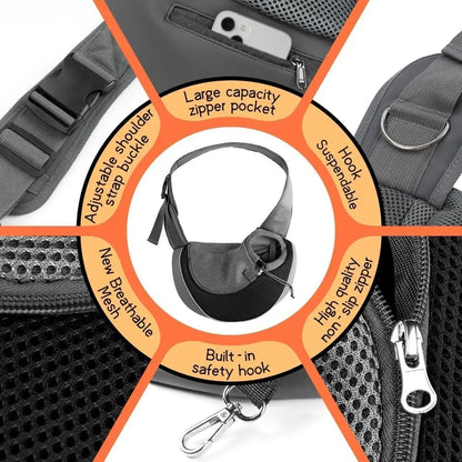 Pet Sling Carrier for Small Dogs & Cats – Hands-Free Puppy Carrier with Safety Hook, Large Zipper Pocket, Soft Breathable Mesh, Adjustable Strap，Crossbody Satchel Dog Pocket for Outdoor