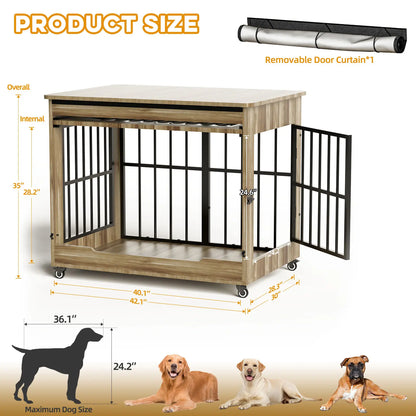 ZZWHOM Premium Solid Wooden Crate - Large Escape-Proof Double Door Kennel for Medium to Giant Breeds, Indoor Pet Crate with Lockable Door, Multiple Sizes