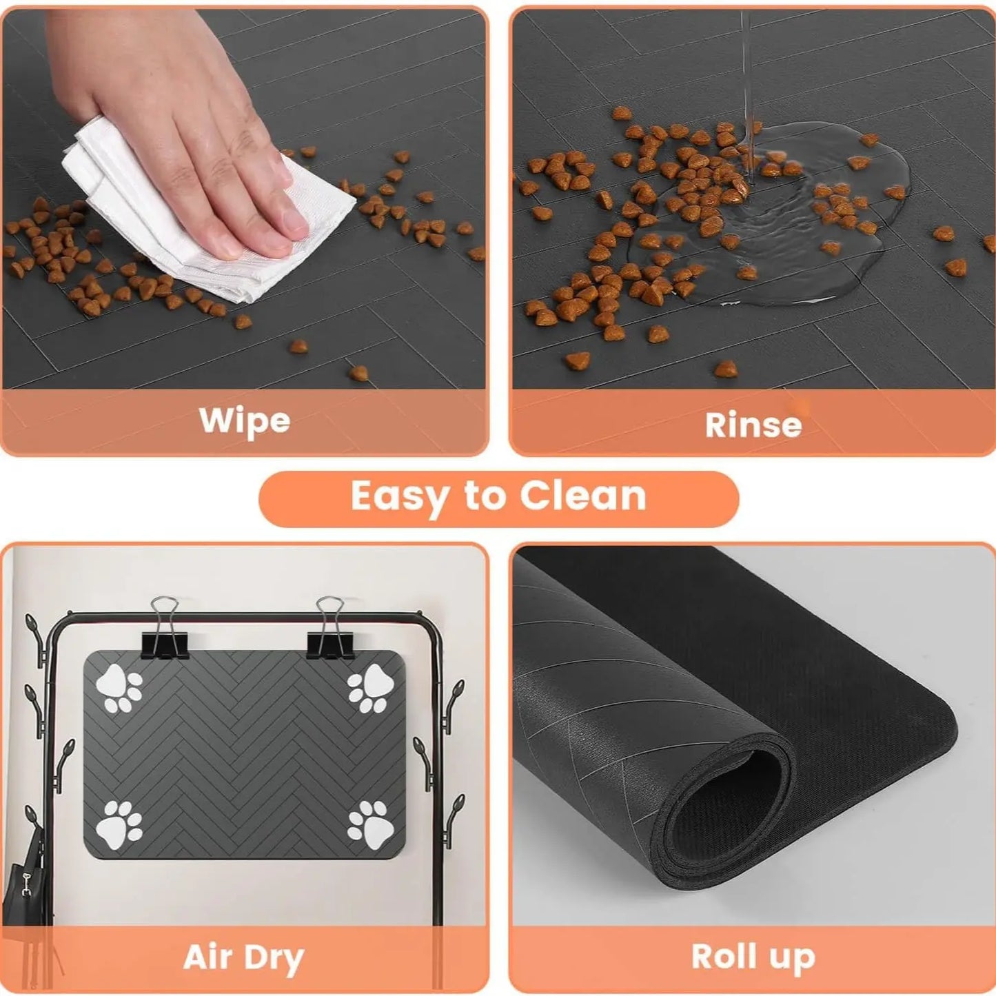 Absorbent Pet Feeding Mat, Waterproof Rubber Backing, Quick-Drying, Suitable for Cats & Dogs, 20" X 12", Stripe, Food & Water Bowls