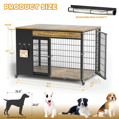 ZZWHOM Premium Solid Wooden Crate - Large Escape-Proof Double Door Kennel for Medium to Giant Breeds, Indoor Pet Crate with Lockable Door, Multiple Sizes
