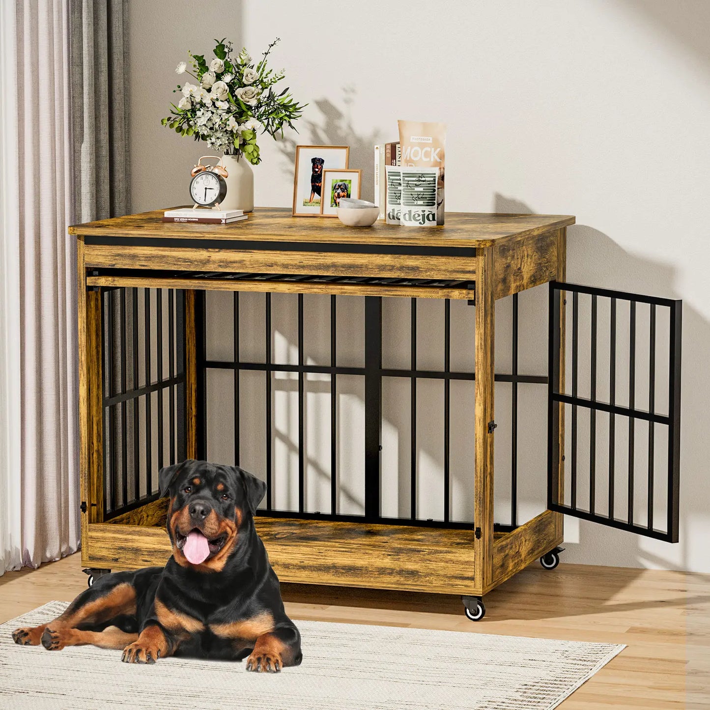 ZZWHOM Premium Solid Wooden Crate - Large Escape-Proof Double Door Kennel for Medium to Giant Breeds, Indoor Pet Crate with Lockable Door, Multiple Sizes