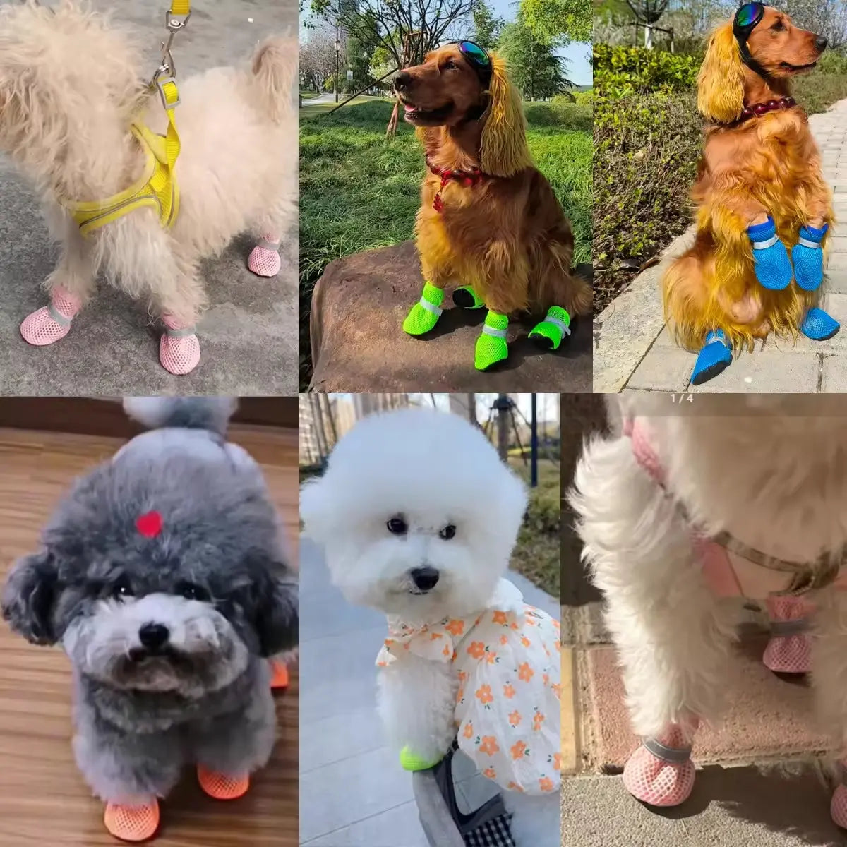Breathable Anti-Slip Dog Puppy Poodle Shoes Set, New Pet Mesh Reflective Hollow Out Shoes, Thick Sole Non-Slip Wear Resistant, Small Medium Dogs Paws