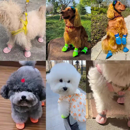 Breathable Anti-Slip Dog Puppy Poodle Shoes Set, New Pet Mesh Reflective Hollow Out Shoes, Thick Sole Non-Slip Wear Resistant, Small Medium Dogs Paws