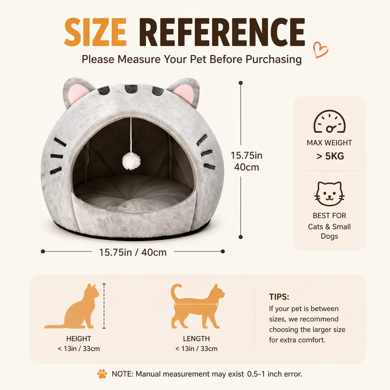 Cozy Cat Cave Bed Kitten Condo with Fun Hanging Ball Toy - Semi-Enclosed Kitten House, Washable Inner Pillow, Soft & Breathable Indoor Cat Nest