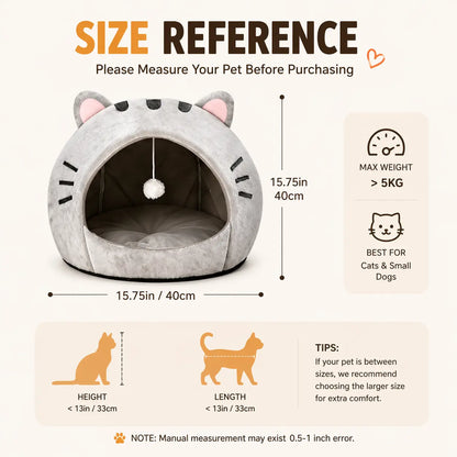 Cozy Cat Cave Bed Kitten Condo with Fun Hanging Ball Toy - Semi-Enclosed Kitten House, Washable Inner Pillow, Soft & Breathable Indoor Cat Nest