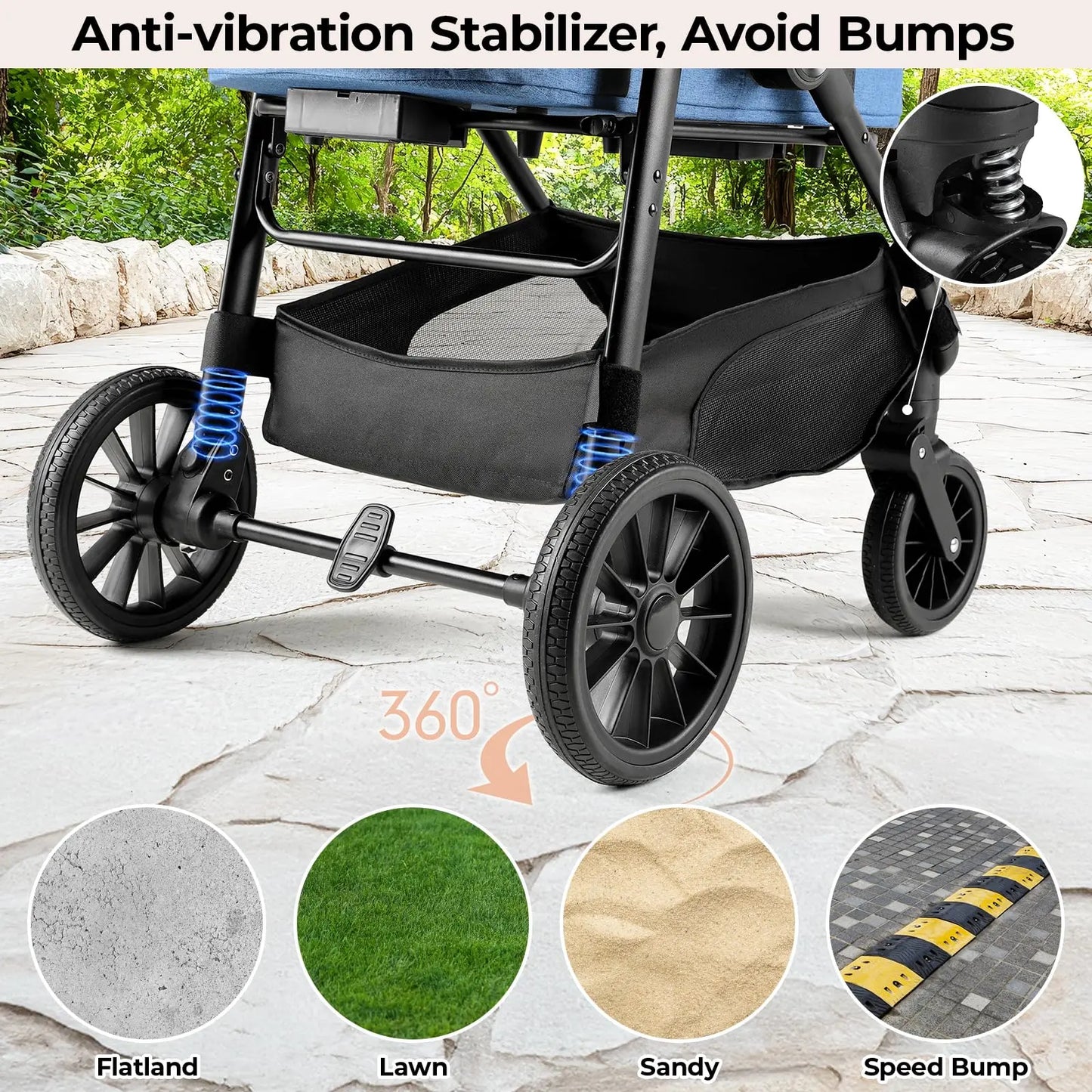 LIFERUN Pet Stroller for Medium Dogs Cats up to 55 Lbs, All-Terrain 3-In-1 Dog Stroller with Detachable Carrier, Rubber Wheels, One-Click Folding, Storage Basket & Cup Holder, for Senior Dogs & Cats