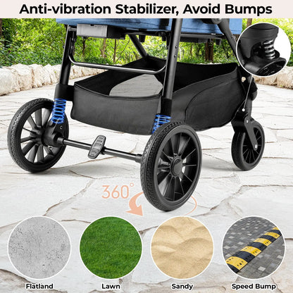 LIFERUN Pet Stroller for Medium Dogs Cats up to 55 Lbs, All-Terrain 3-In-1 Dog Stroller with Detachable Carrier, Rubber Wheels, One-Click Folding, Storage Basket & Cup Holder, for Senior Dogs & Cats