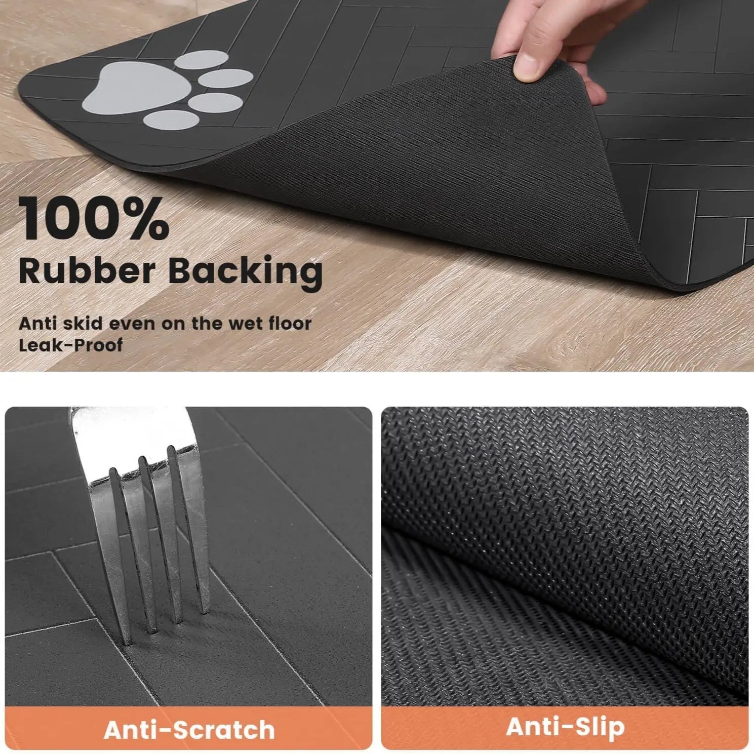 Absorbent Pet Feeding Mat, Waterproof Rubber Backing, Quick-Drying, Suitable for Cats & Dogs, 20" X 12", Stripe, Food & Water Bowls