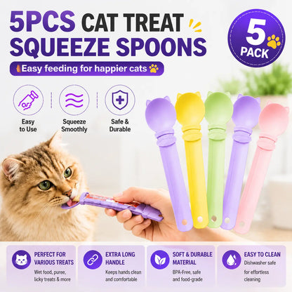 5Pcs Cat Treat Squeeze Spoon Multifunctional Dispenser for for Wet Food, Licky Treats & Puree Tubes, Easy Feeding and Storage with with Extra Long Handle Design, Cat Accessories