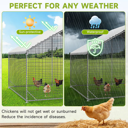 Petony Large Metal Chicken Coop - Galvanized Heavy-Duty Outdoor Poultry Cage with Anti-Uv Cover, Security Lock, Backyard Farm Enclosure for Hens (No Battery Required)
