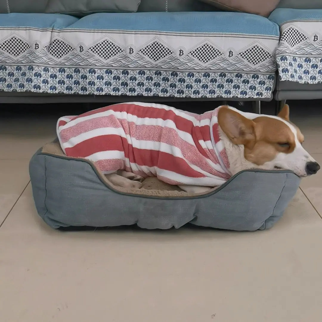 Plush Warm Dog Dress and Quick-Dry Bathrobe - Super Absorbent Shower Towel and Striped Pajamas Sleepwear for Small, Medium, and Large Dogs