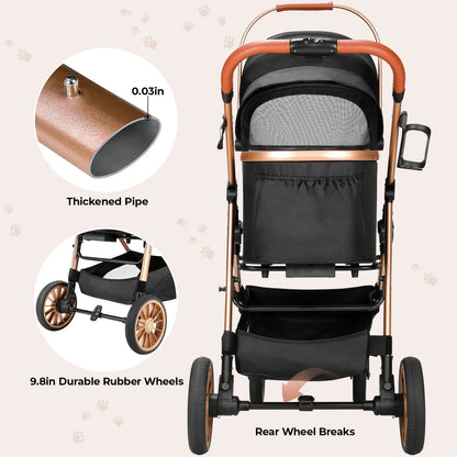 LIFERUN Pet Stroller for Medium Dogs Cats up to 55 Lbs, All-Terrain 3-In-1 Dog Stroller with Detachable Carrier, Rubber Wheels, One-Click Folding, Storage Basket & Cup Holder, for Senior Dogs & Cats