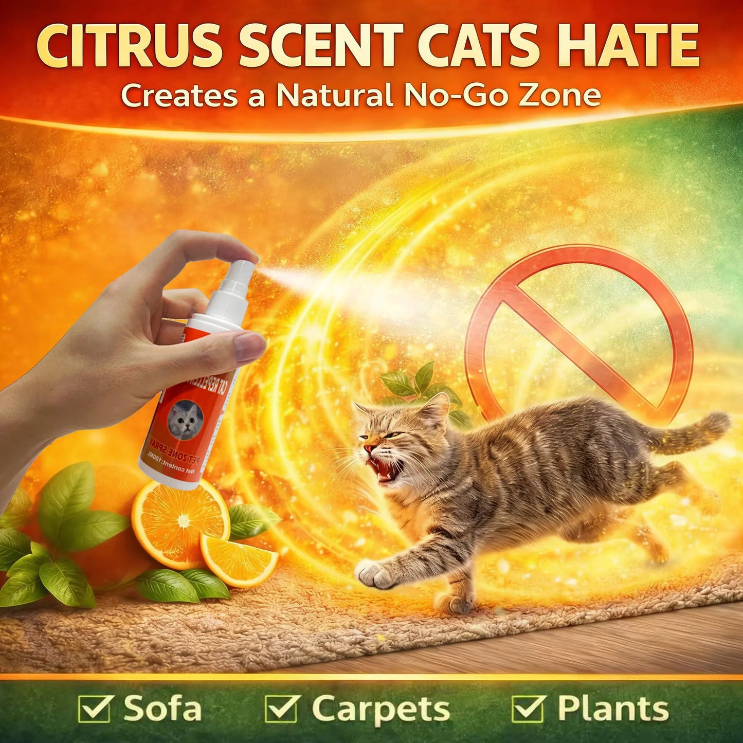 Cat Deterrent Spray for Indoor and Outdoor, Cat Scratch Deterrent for Furniture Protection, anti Marking Deterrent for Sofas and Carpet, Natural Ingredients (100 Ml*2)