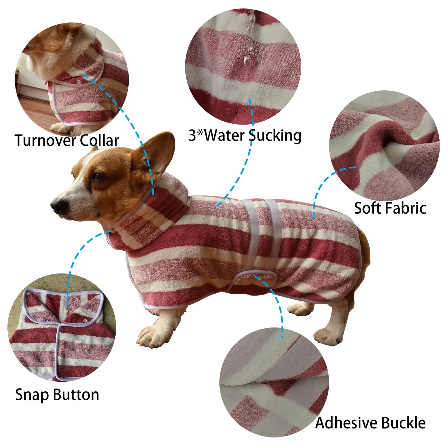 Plush Warm Dog Dress and Quick-Dry Bathrobe - Super Absorbent Shower Towel and Striped Pajamas Sleepwear for Small, Medium, and Large Dogs
