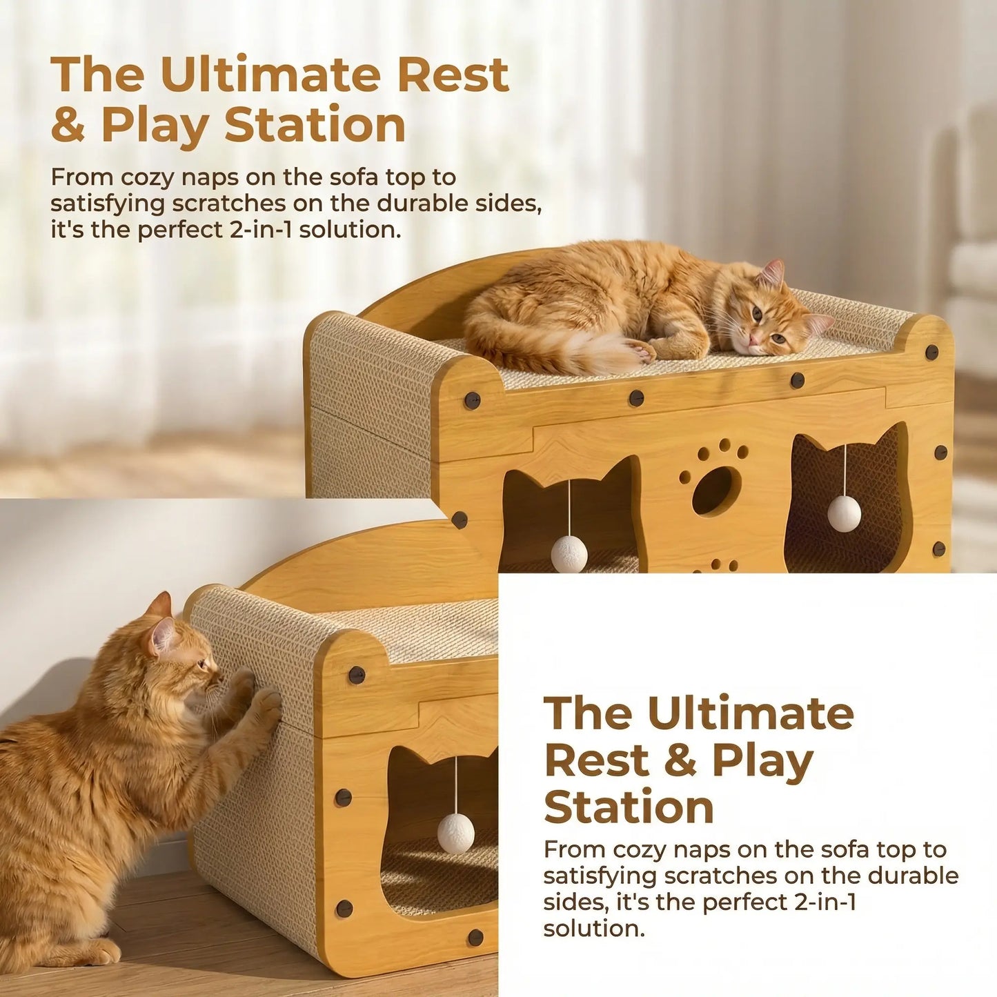 Durable Vertical Cat Scratching Post & Playhouse - Multi-Functional TV Design, Scratch-Resistant Cat Claw Toy for Active Kittens and Cats