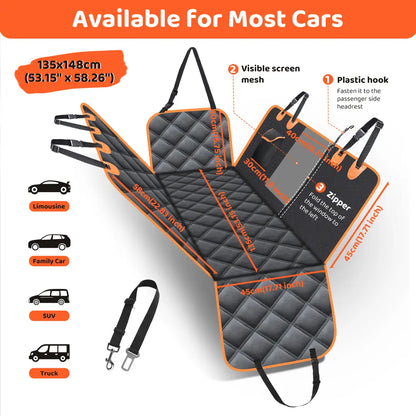 Waterproof Dog Car Seat Cover for Back Seat with Mesh Window, Foldiing Dog Bed for Car Travel,Outside Dog Bed,Expanded Space&Weight up to 400Full Coverage Back Seat & Door Protector, Easy-To-Clean & Universal Fit for Cars, Suvs & Trucks #Summervibes