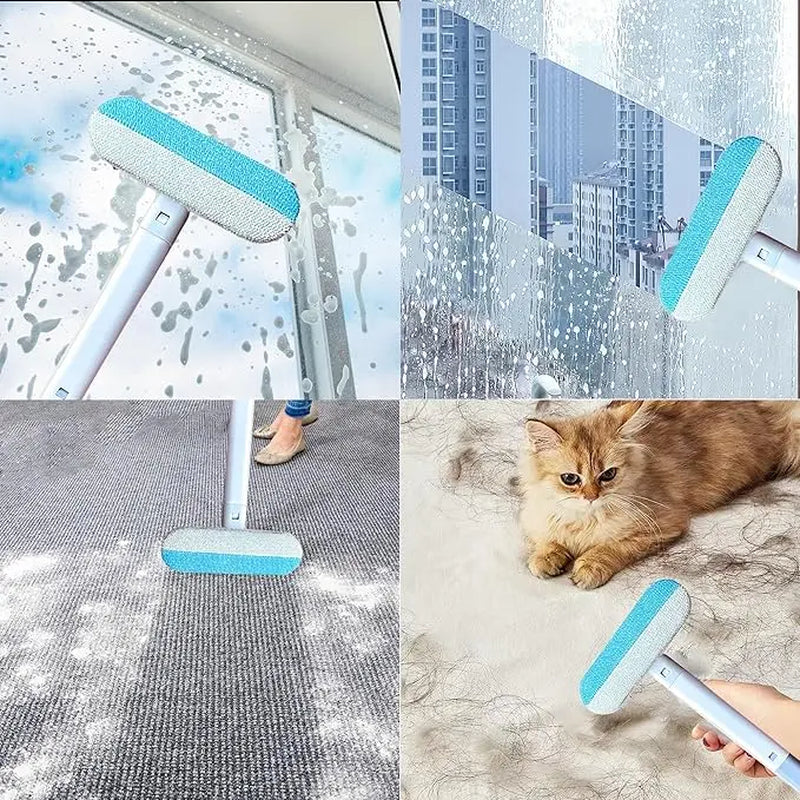 Lint Remover Brooms, 4-In-1 Reusable Pet Hair Remover, 17.7In Standard Handle No-Bend Tool for Dog & Cat Hair, Furniture & Car Seats (1-Pack)