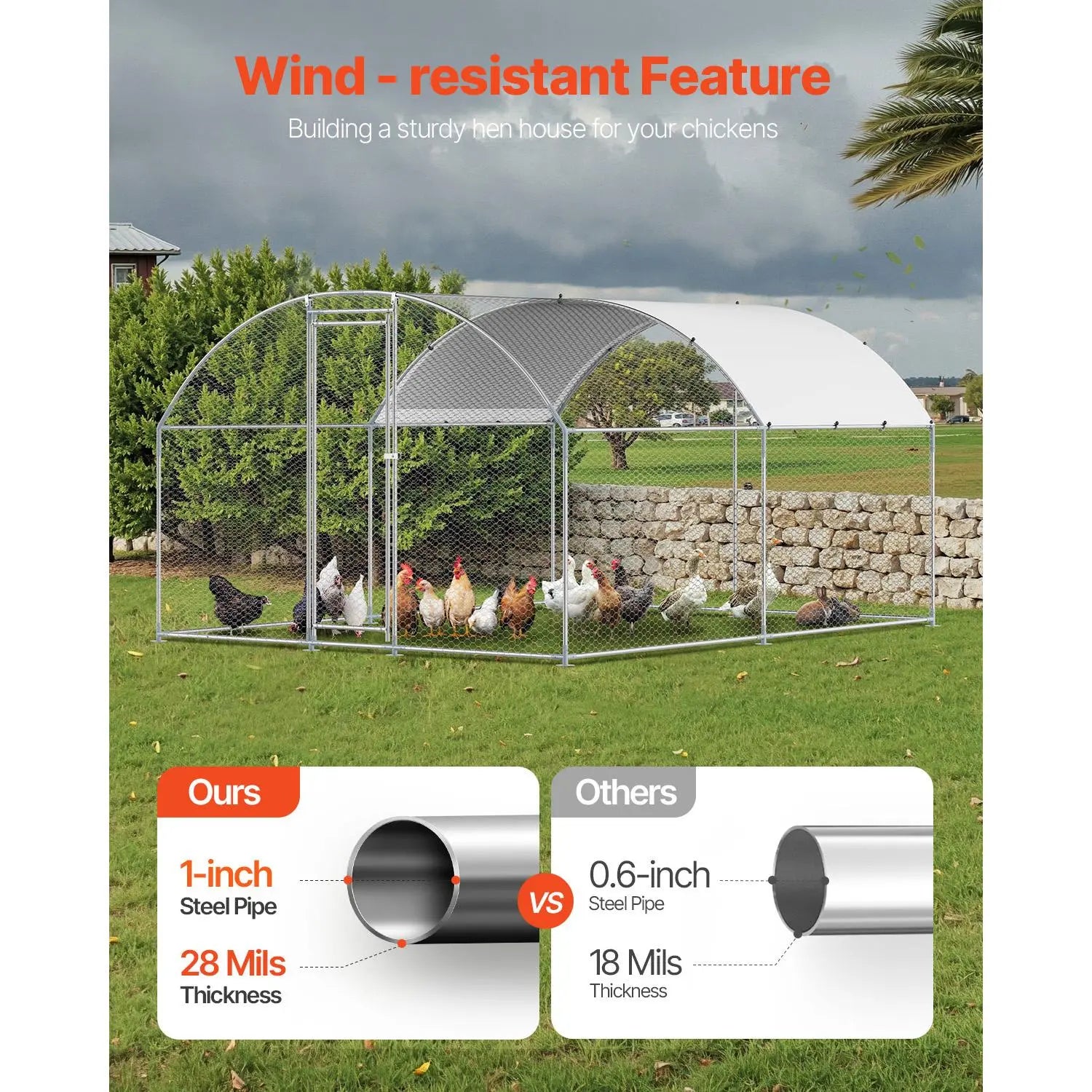 【Fathersdaygift】Vevor Metal Chicken Coop, , 9.8X13.1X6.5 Ft Large Walk-In Chicken Runs with Cover, Doom Roof Hen House Enclosure with Security Lock, Outdoor Duck Rabbit Cage Poultry Pen for Backyard, Farm, Yard